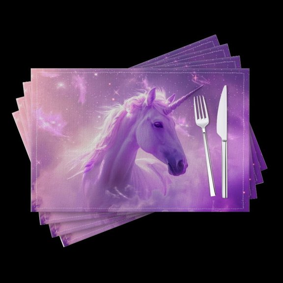 BaHomeck placemats Set of 4 Beautiful Unicorn In Purple Fantasy Sky Cotton Linen rectangle Placemats for Kitchen Dining Table Indoor,Outdoor,18*12inch