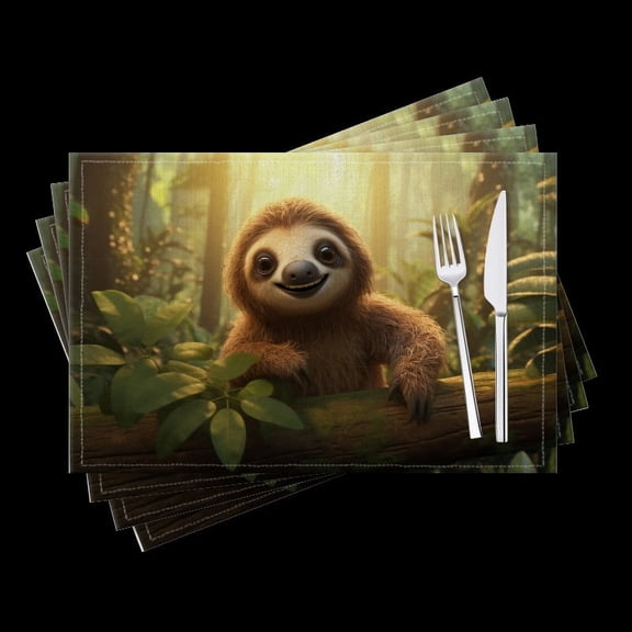 BaHomeck placemats Set of 4 Cute Baby Sloth Smiling On The Tree In Forest Cotton Linen rectangle Placemats for Kitchen Dining Table Indoor,Outdoor,18*12inch
