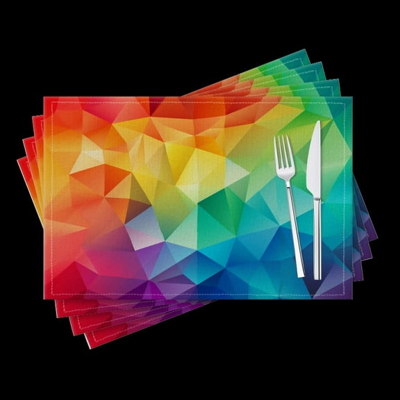 BaHomeck placemats Set of 4 Rainbow Color Low Poly Triangles Cotton Linen rectangle Placemats for Kitchen Dining Table Indoor,Outdoor,18*12inch