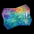 thumbnail image 1 of BaHomeck placemats Set of 4 Rainbow Mermaid Scales Each Scale With Unique Color Cotton Linen rectangle Placemats for Kitchen Dining Table Indoor,Outdoor,18*12inch, 1 of 4