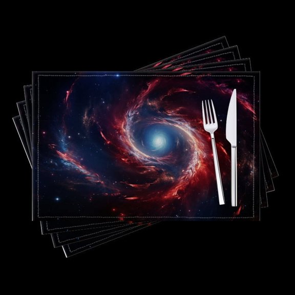 Bahomeck Placemats Set Of 4 Rectangle Linen Cotton Placemats For Dining Table Fade Resistance Washable Heat Resistant18*12Inch,Spiral Galaxy With Red And Blue Swirls