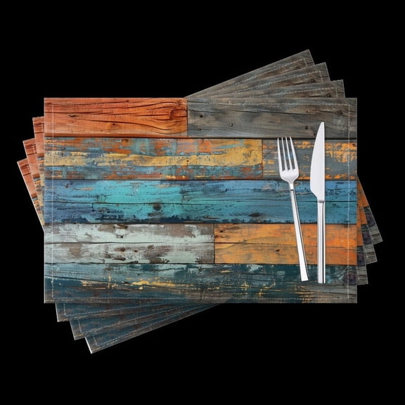 BaHomeck placemats Set of 4 Wooden Wall With Weathered Planks Cotton Linen rectangle Placemats for Kitchen Dining Table Indoor,Outdoor,18*12inch