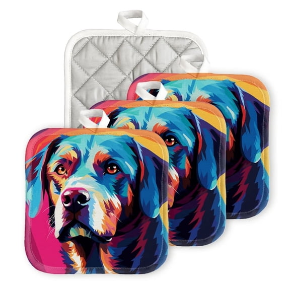 Bahomeck Pot Holder 4Pcs,Abstract Colorful Vector Portrait Of Old Rottweiler Dog Square Heat Resistant Hot Pads For Kitchen Cooking Oven With Hanging Loop Potholder Easy To Store