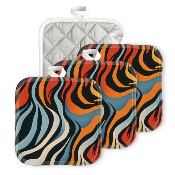 Bahomeck Pot Holder 4Pcs,Abstract Pattern Of Wavy Stripes In Orange Square Heat Resistant Hot Pads For Kitchen Cooking Oven With Hanging Loop Potholder Easy To Store