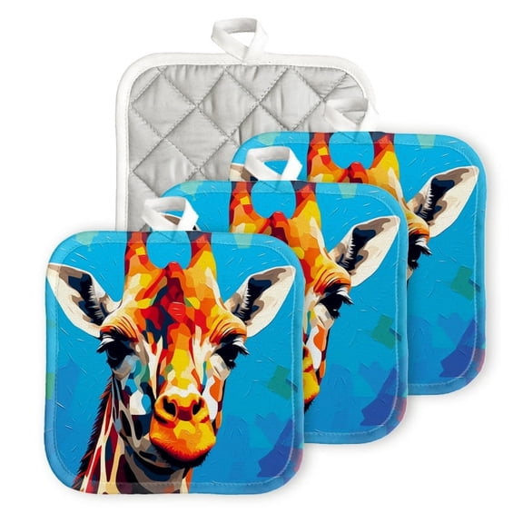 Bahomeck Pot Holder 4Pcs,Abstract Vector Art Of Giraffe Portrait With Bright Colors Square Heat Resistant Hot Pads For Kitchen Cooking Oven With Hanging Loop Potholder Easy To Store
