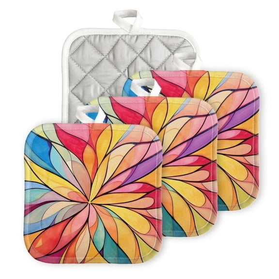 Bahomeck Pot Holder 4Pcs,Array Of Petals In The Shape Of Flower Square Heat Resistant Hot Pads For Kitchen Cooking Oven With Hanging Loop Potholder Easy To Store