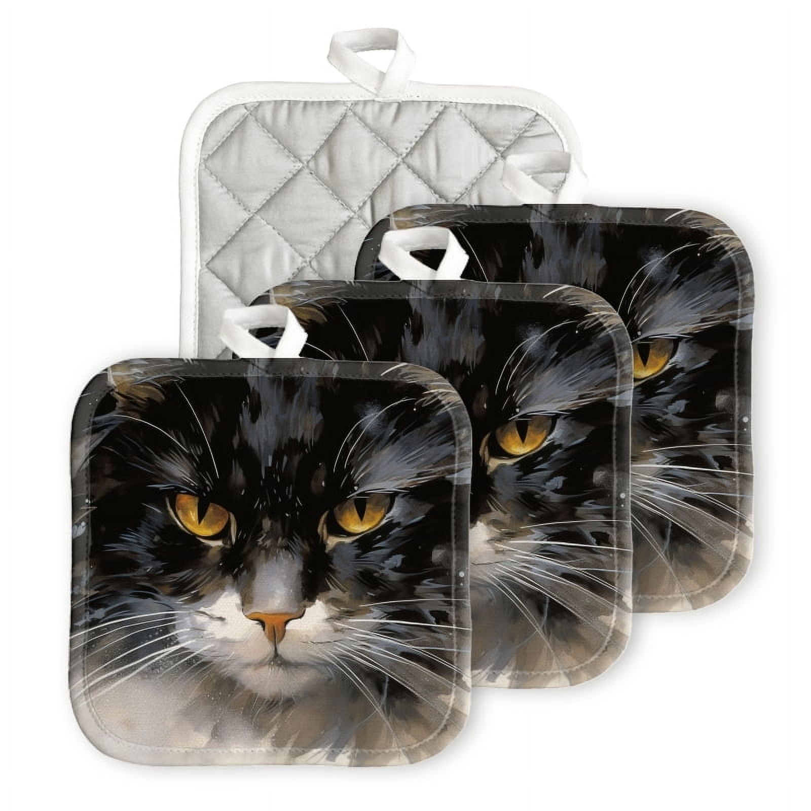 Bahomeck Pot Holder 4Pcs,Beautiful Black And White Cat With Golden Eyes ...