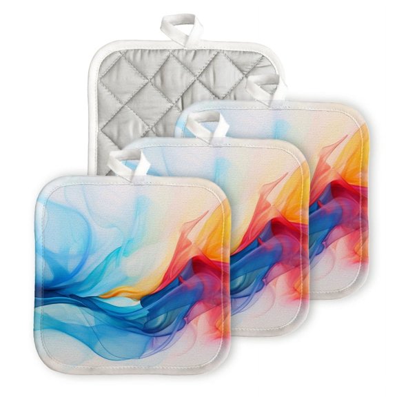 Bahomeck Pot Holder 4Pcs,Colorful Background With Blurred Shapes Square Heat Resistant Hot Pads For Kitchen Cooking Oven With Hanging Loop Potholder Easy To Store
