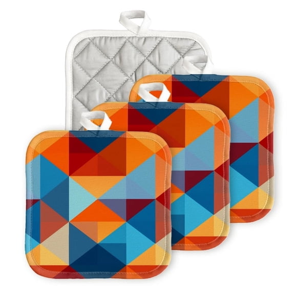 Bahomeck Pot Holder 4Pcs,Colorful Bohemian Pattern Square Heat Resistant Hot Pads For Kitchen Cooking Oven With Hanging Loop Potholder Easy To Store