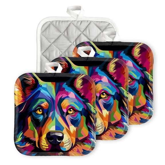 Bahomeck Pot Holder 4Pcs,Colorful Vector Illustration Of Animal Face Symmetrical Design Square Heat Resistant Hot Pads For Kitchen Cooking Oven With Hanging Loop Potholder Easy To Store