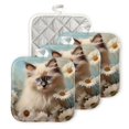 thumbnail image 1 of Bahomeck Pot Holder 4Pcs,Cute Ragdoll Cat Surrounded By White Daisies Square Heat Resistant Hot Pads For Kitchen Cooking Oven With Hanging Loop Potholder Easy To Store, 1 of 5