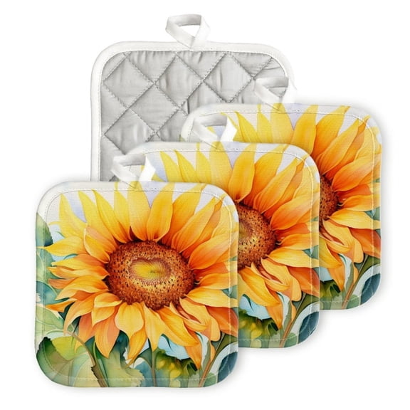 Bahomeck Pot Holder 4Pcs,Cute Sunflower Yellow Square Heat Resistant Hot Pads For Kitchen Cooking Oven With Hanging Loop Potholder Easy To Store