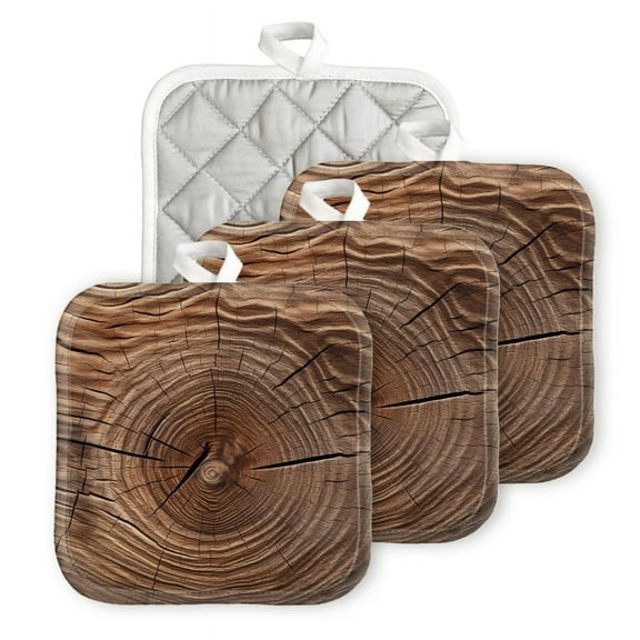 Bahomeck Pot Holder 4Pcs,Detailed Of The Cross-Section Of Tree Square Heat Resistant Hot Pads For Kitchen Cooking Oven With Hanging Loop Potholder Easy To Store