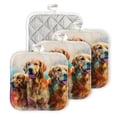 thumbnail image 1 of Bahomeck Pot Holder 4Pcs,Golden Retrievers In The Style Of Watercolor Splashes Square Heat Resistant Hot Pads For Kitchen Cooking Oven With Hanging Loop Potholder Easy To Store, 1 of 5