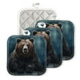 thumbnail image 1 of BaHomeck Pot Holders 4pcs dacron Made Square heat-resisting mat Machine Washable for Kitchen Oven Hot Pads 6.7inch*6.7inch,Grizzly Bear Sitting On Rocks In The Dark Forest, 1 of 5