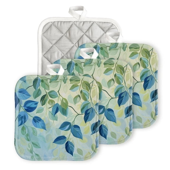 Bahomeck Pot Holder 4Pcs,Large Painting Depicting Leaves Square Heat Resistant Hot Pads For Kitchen Cooking Oven With Hanging Loop Potholder Easy To Store