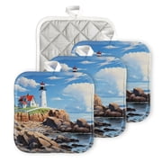 Bahomeck Pot Holder 4Pcs,Lighthouse Sits Atop Rocky Cliffs Overlooking The Ocean Square Heat Resistant Hot Pads For Kitchen Cooking Oven With Hanging Loop Potholder Easy To Store