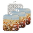 thumbnail image 1 of Bahomeck Pot Holder 4Pcs,Oil Painting Of White And Red Flowers In Field Square Heat Resistant Hot Pads For Kitchen Cooking Oven With Hanging Loop Potholder Easy To Store, 1 of 5