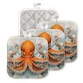 thumbnail image 1 of Bahomeck Pot Holder 4Pcs,Orange Octopus With Tentacles Wrapped Around Square Heat Resistant Hot Pads For Kitchen Cooking Oven With Hanging Loop Potholder Easy To Store, 1 of 5
