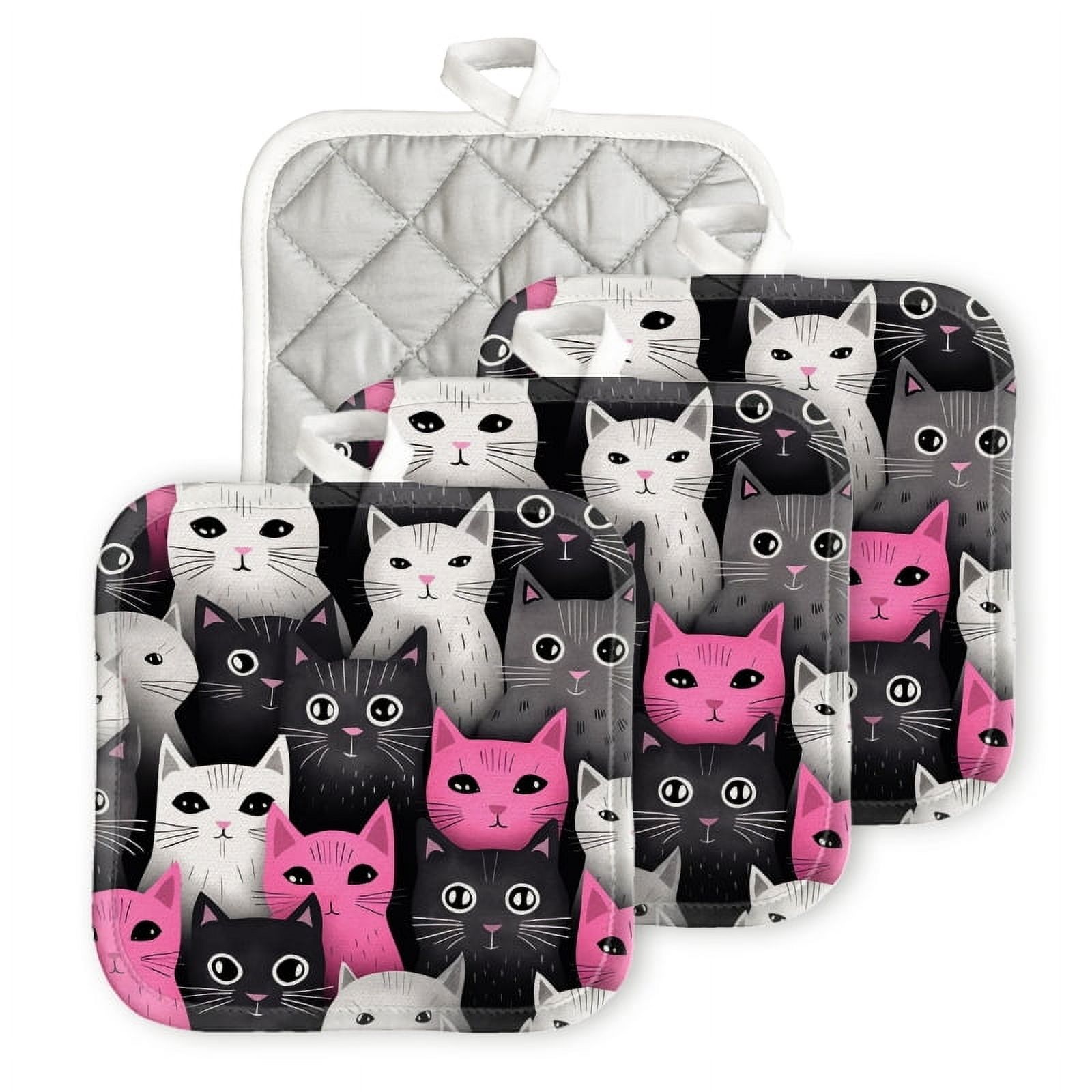 Bahomeck Pot Holder 4Pcs,Pink And White Cartoon Cats With Large Eyes ...