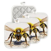 BaHomeck Pot Holders 4pcs dacron Made Square heat-resisting mat Machine Washable for Kitchen Oven Hot Pads 6.7inch*6.7inch,Realistic Color Illustration Of Honey Bee On The Ground