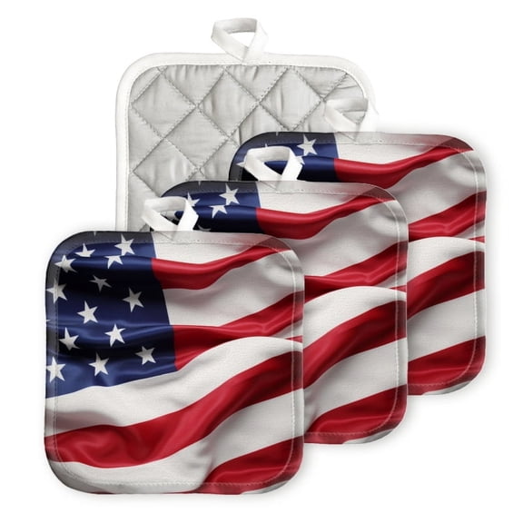 Bahomeck Pot Holder 4Pcs,Red And White Stripes And Stars Square Heat Resistant Hot Pads For Kitchen Cooking Oven With Hanging Loop Potholder Easy To Store