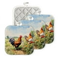 thumbnail image 1 of Bahomeck Pot Holder 4Pcs,Roosters In Field With Flowers On Sunny Day Square Heat Resistant Hot Pads For Kitchen Cooking Oven With Hanging Loop Potholder Easy To Store, 1 of 5