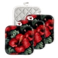 thumbnail image 1 of Bahomeck Pot Holder 4Pcs,Seamless Pattern Of Red Hibiscus Flowers With Green Leaves, Square Heat Resistant Hot Pads For Kitchen Cooking Oven With Hanging Loop Potholder Easy To Store, 1 of 5