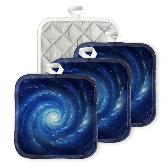 Bahomeck Pot Holder 4Pcs,Spiral Galaxy In Deep Blue Square Heat Resistant Hot Pads For Kitchen Cooking Oven With Hanging Loop Potholder Easy To Store
