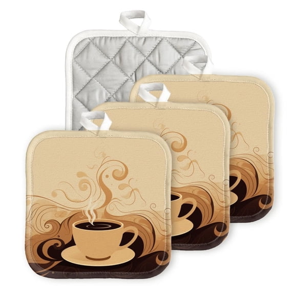 Bahomeck Pot Holder 4Pcs,Steaming Cup Of Coffee Square Heat Resistant Hot Pads For Kitchen Cooking Oven With Hanging Loop Potholder Easy To Store
