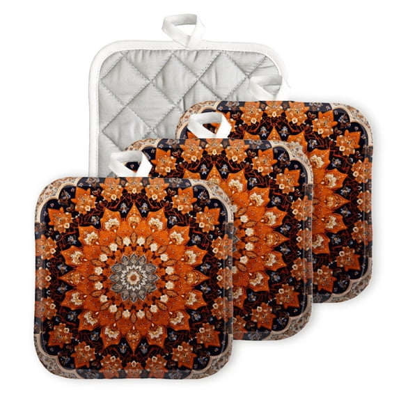 Bahomeck Pot Holder 4Pcs,Symmetrical And Intricate Pattern Square Heat Resistant Hot Pads For Kitchen Cooking Oven With Hanging Loop Potholder Easy To Store