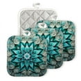 thumbnail image 1 of Bahomeck Pot Holder 4Pcs,Teal Mandala With Intricate Patterns Square Heat Resistant Hot Pads For Kitchen Cooking Oven With Hanging Loop Potholder Easy To Store, 1 of 5