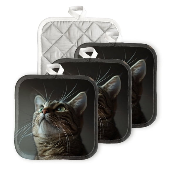 BaHomeck Pot Holders 4pcs dacron Made Square heat-resisting mat Machine Washable for Kitchen Oven Hot Pads 6.7inch*6.7inch,The Cat Looking Up At The Ceiling Shot From Below