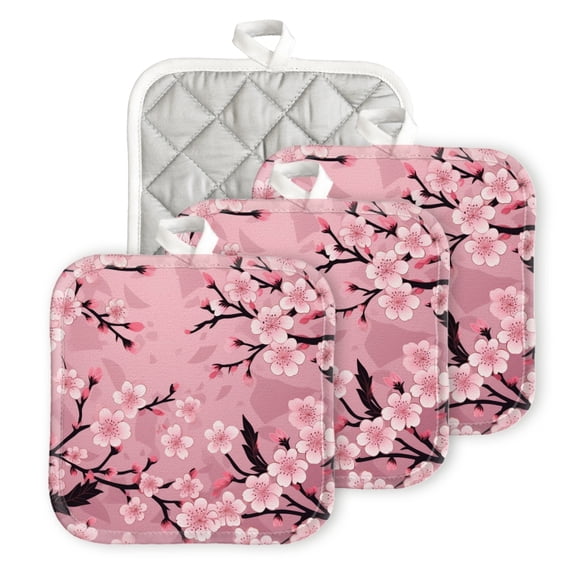 Bahomeck Pot Holder 4Pcs,Vector Pink Background Square Heat Resistant Hot Pads For Kitchen Cooking Oven With Hanging Loop Potholder Easy To Store