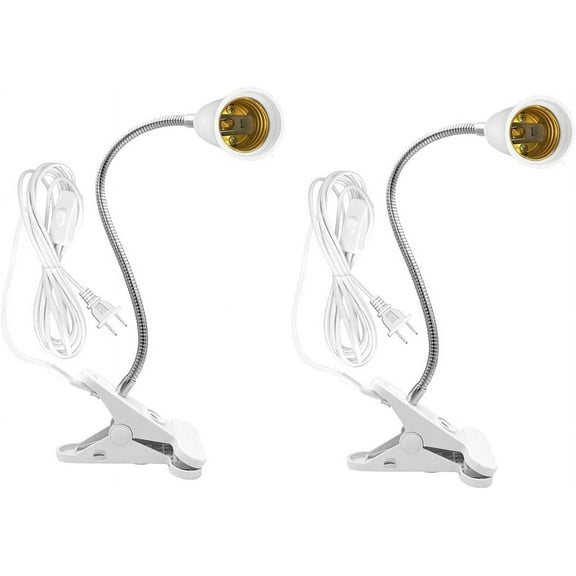 Bahong Clip Desk Lamp Socket,Desk Light Adapter,Clip Light Bulb Holder,E26/E27 Flexible Light Socket,86.6in Table Reading Light,Night Light with Cord,Clamp Light Bulb Stand with On/Off Switch (1PC)