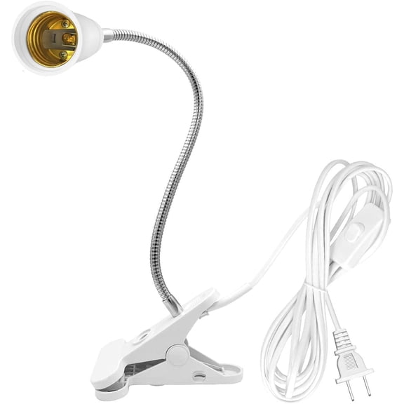 Bahong Clip Desk Lamp Socket, E26/E27 Flexible Adapter, 86.6in Table Reading Light, Bulb Holder With On/Off Switch (1PC)
