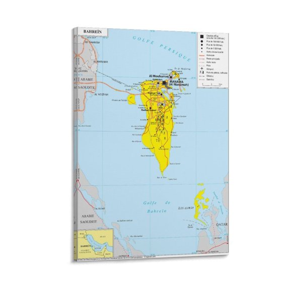 Bahrain Map Poster Posters Art Print Wall Photo Paint Poster Hanging Picture Family Bedroom Decor Gift 08x12inch(20x30cm)