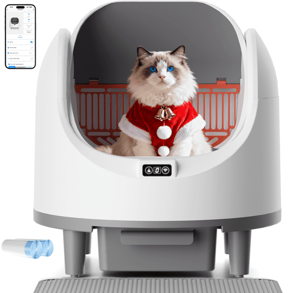 Bahsaw Self Cleaning Litter Box, Automatic Cat Litter Box for Multiple Cats, App Control with Safety Sensors, Open Top, Includes Scent Cartridge & Trash Bags
