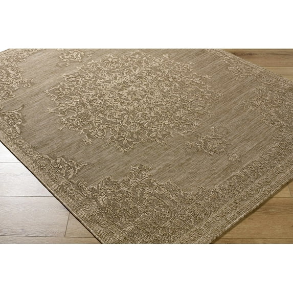 Bahula Traditional Area Rug - Outdoor Safe - Beige, Mustard, Medium Brown - 6'7" x 9'
