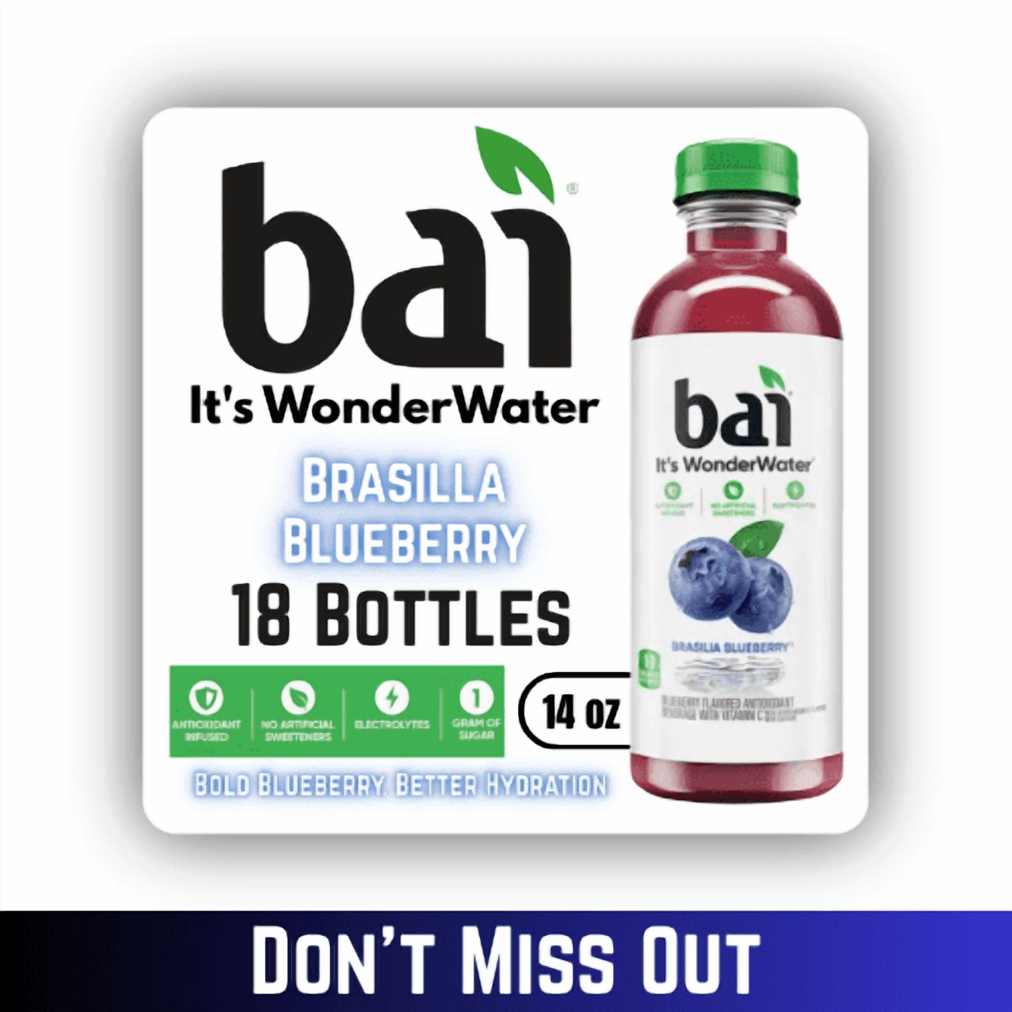 Bai Brasilia Blueberry Antioxidant Infused Beverage, 14 fl oz Bottles, 18 Pack