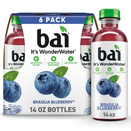 Bai Brasilia Blueberry Antioxidant Infused Water Beverage, 14 fl oz, 6 Pack Bottles