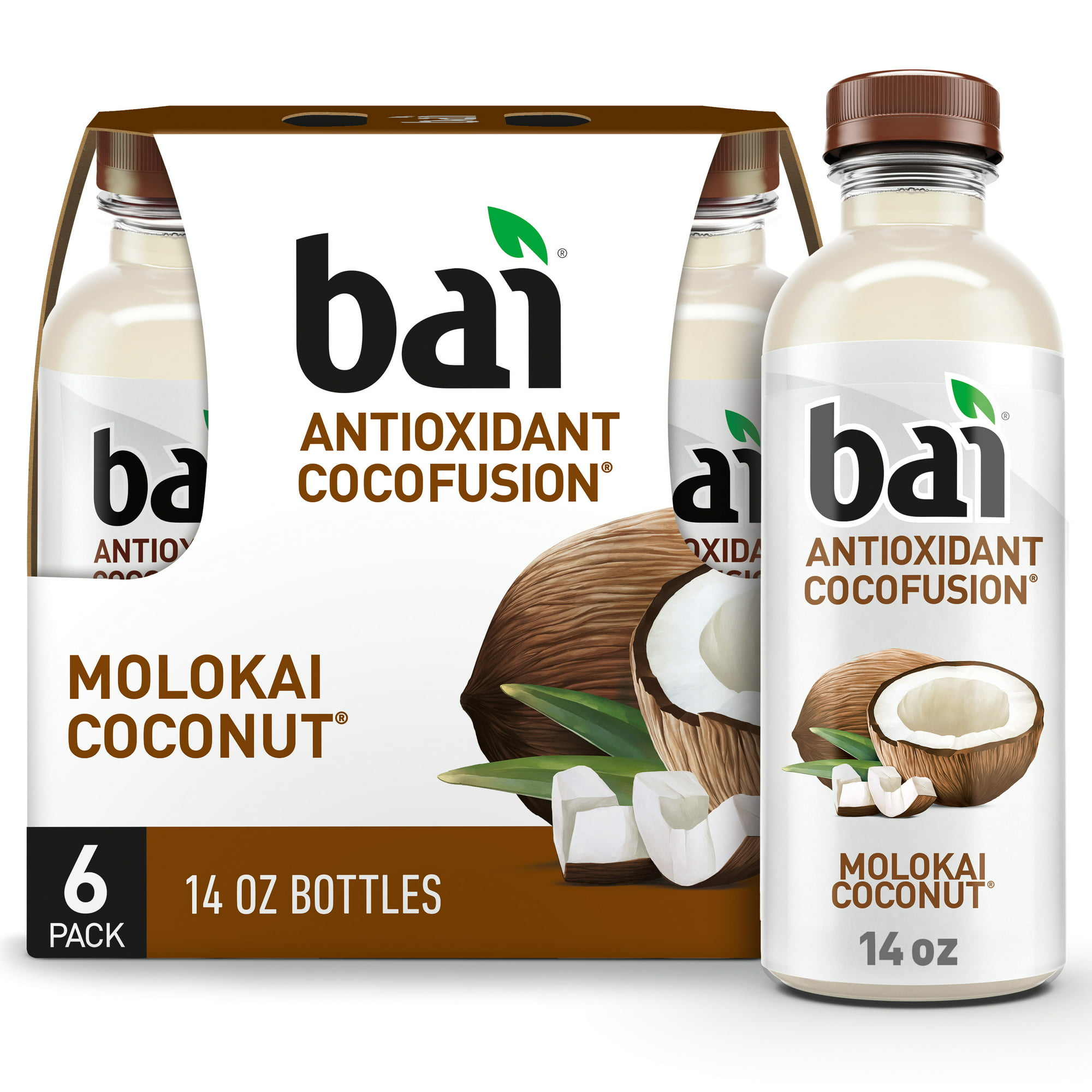 Bai Cocofusions Molokai Coconut, Antioxidant Infused Flavored Water, 18 fl oz, 6 Bottles