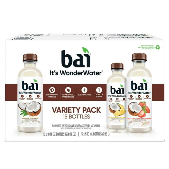 Bai Coconut Flavored Water Variety Pack , 18 Fluid Ounce (15 Pack)