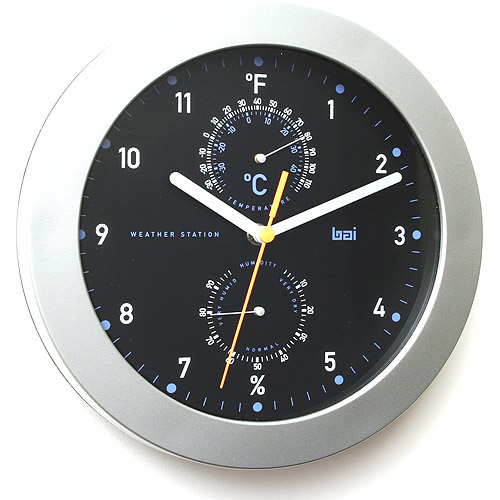 Bai Designer Weather Station Wall Clock, Black