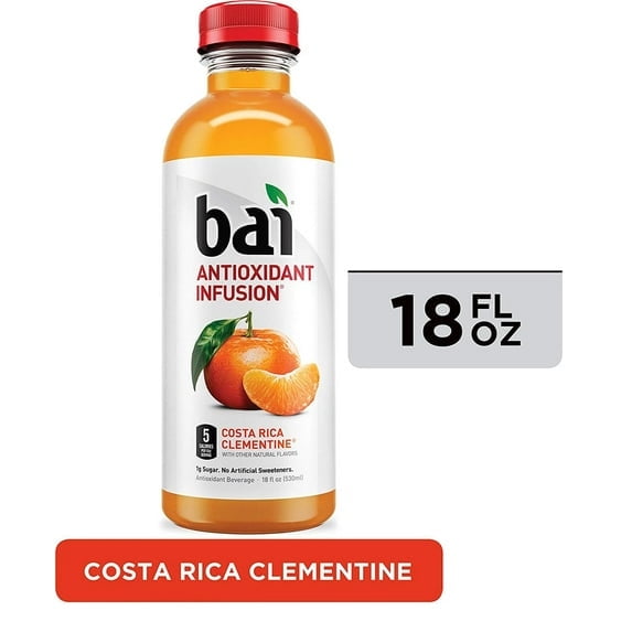 Bai Flavored Water, Costa Rica Clementine, Antioxidant Infused Drinks, 18 Fluid Ounce Bottles