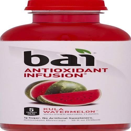 Bai Flavored Water, Kula Watermelon, Antioxidant Infused Drinks, 18 Fluid Ounce Bottle - Pack of 2