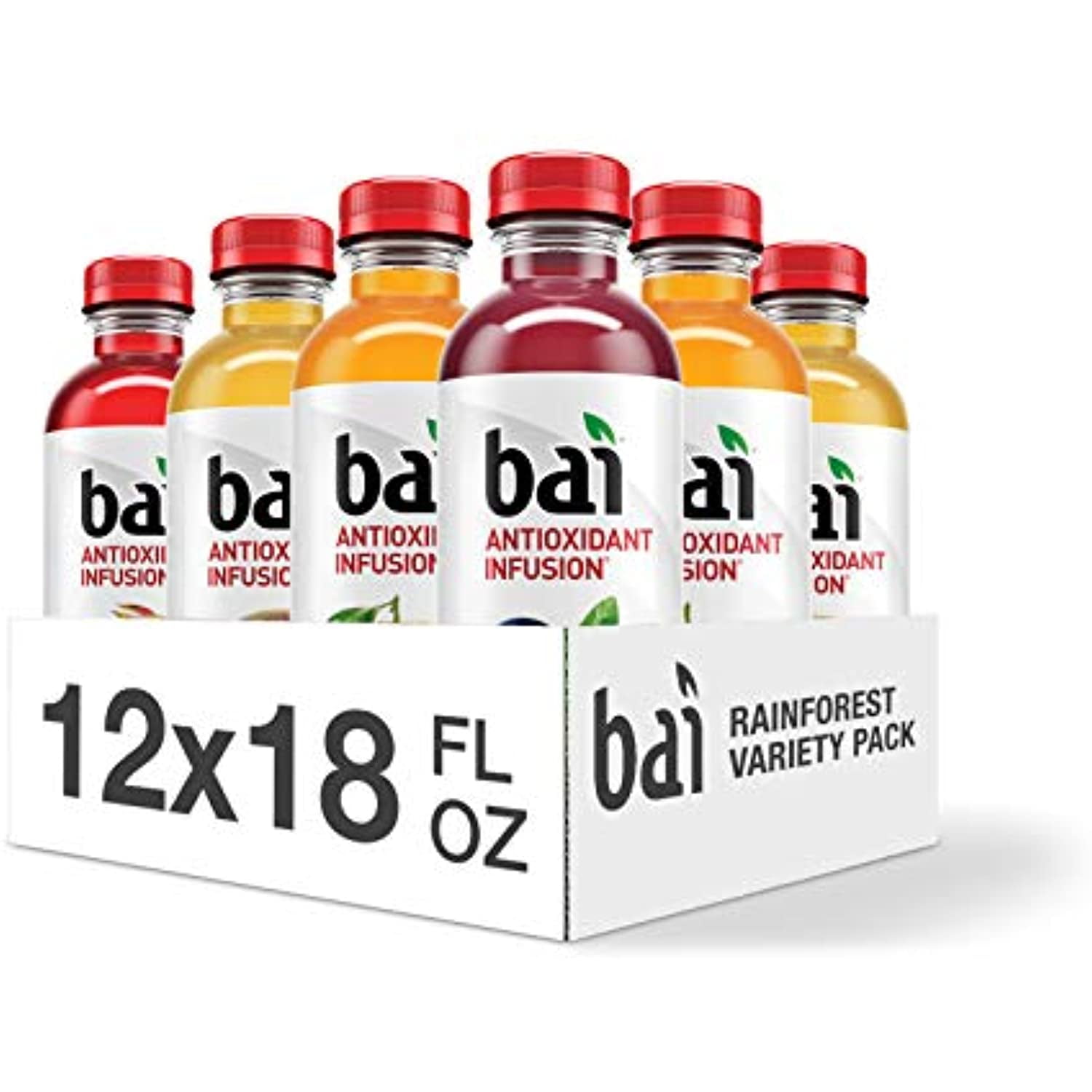 Bai Flavored Water Rainforest Variety Pack Antioxidant Infused Drinks 18 Fluid Ounce Bottles 12 Count 3 Each of Brasilia Blueberry Costa Rica