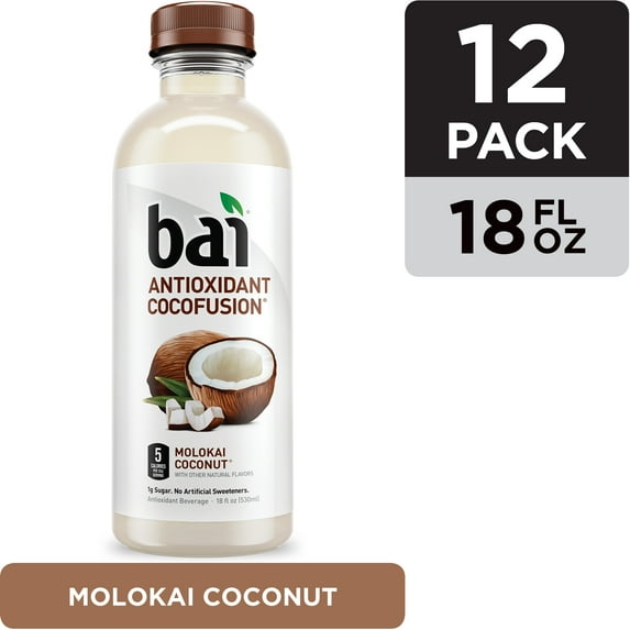Bai Coconut Flavored Water, Molokai Coconut, Antioxidant Infused Drinks, 18 Fluid Ounce Bottles, 12 count