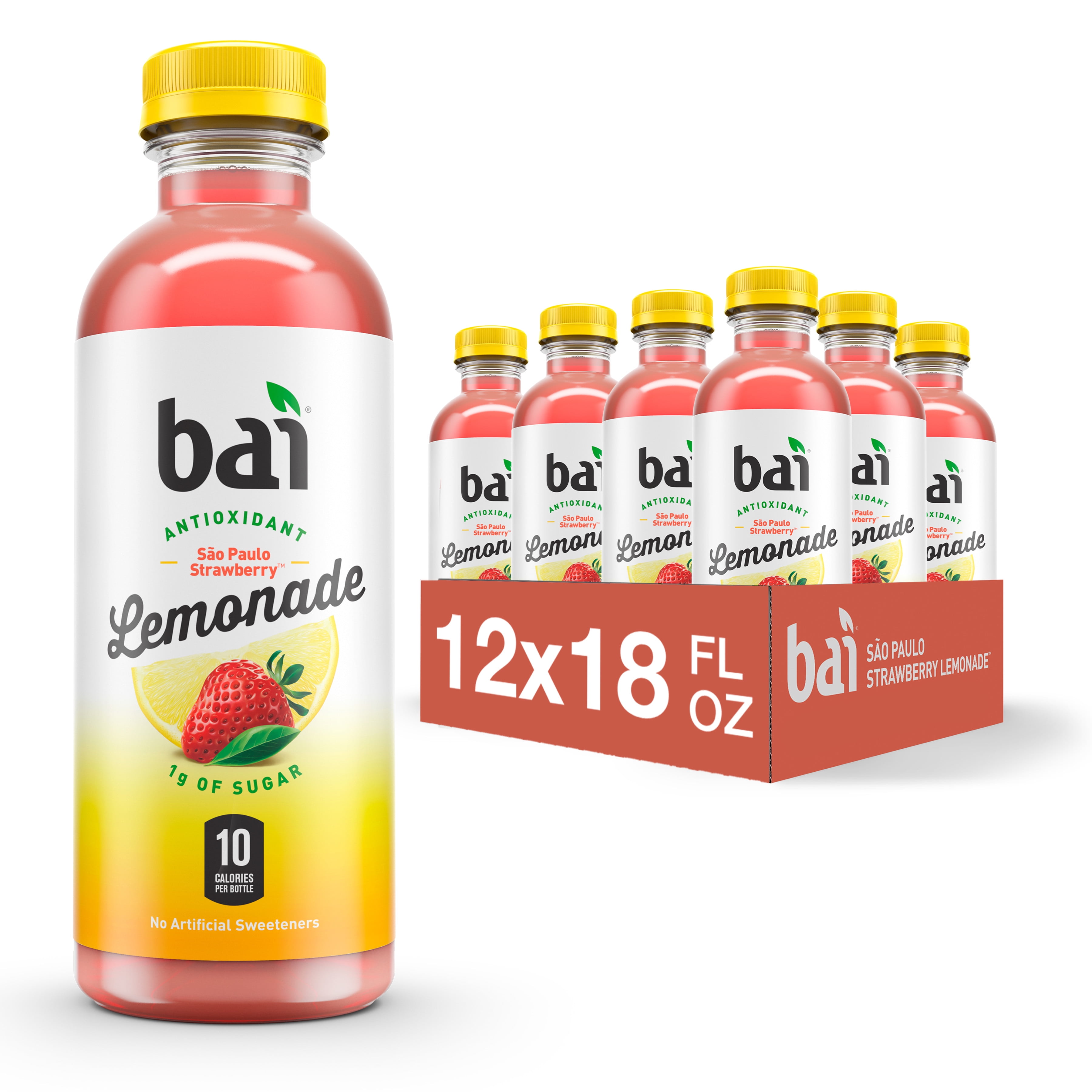 Bai Gluten-Free, São Paulo Strawberry Lemonade Antioxidant Infused Drink,  18 Fl Oz, 12 Pack Bottles