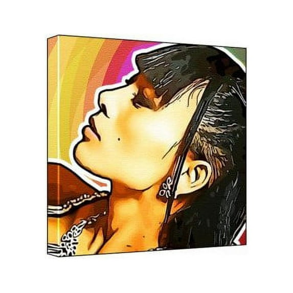 Pre-Owned Bai Ling - Pop Art Print (Multicolour; Rainbow Circle Background) 30 x 30 x 2 cm Medium Square Deep Box Canvas Paperback